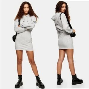 Topshop Hooded Sweatshirt Mini Dress in Heather Gray Size 6 EUC